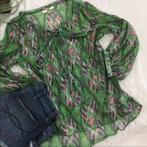 YA Los Angeles green sheer blouse tie